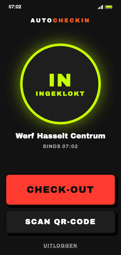Stap 3 — klaar: de arbeider staat automatisch ingeklokt op de werf via Check In at Work